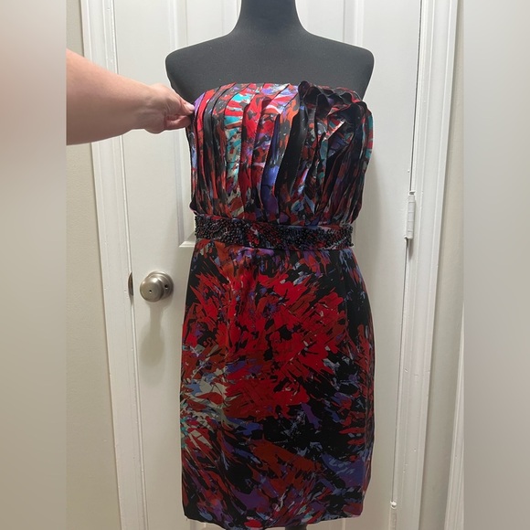 BCBG Generation Empire Pleated Beaded Strapless Mini Cocktail Dress Size 10 NWT - Picture 1 of 8